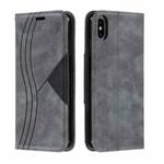 For iPhone XS Max Splicing Color Magnetic Hem Horizontal Flip Leather Case with Holder & Card Slots(Grey)