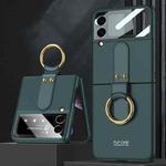 For Samsung Galaxy Z Flip3 5G GKK Ultra-thin PC Full Coverage Phone Flip Case with Ring Holder(Dark Green)