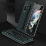 For Samsung Galaxy Z Fold3 5G GKK Ultra-thin PC + Leather Full Coverage Phone Flip Case with Pen Slot(Dark Green)