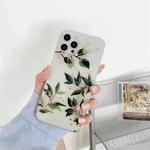 For iPhone 12 Pro Max Plating Transparent Double-sided Film IMD TPU Phone Case(Wedding Bouquet Leaves DX-57)