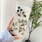 For iPhone 13 Pro Plating Transparent Double-sided Film IMD TPU Phone Case with Ring Holder (Wedding Bouquet Leaves DX-57)