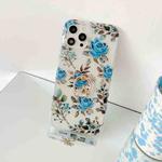 For iPhone 13 Pro Max Plating Transparent Double-sided Film IMD TPU Phone Case with Ring Holder (Blue Rose DX-56)