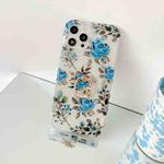 For iPhone 12 Pro Max Plating Transparent Double-sided Film IMD TPU Phone Case with Ring Holder(Blue Rose DX-56)