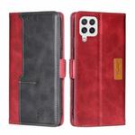 For Samsung Galaxy A22 4G Retro Texture Contrast Color Buckle Horizontal Flip Leather Case with Holder(Red+Black)