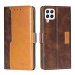 For Samsung Galaxy A22 4G Retro Texture Contrast Color Buckle Horizontal Flip Leather Case with Holder(Dark Brown+Gold)