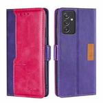 For Samsung Galaxy A82 5G / Quantum 2 Retro Texture Contrast Color Buckle Horizontal Flip Leather Case with Holder(Purple+Rose Red)
