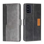 For Samsung Galaxy F52 5G Retro Texture Contrast Color Buckle Horizontal Flip Leather Case with Holder(Black+Grey)