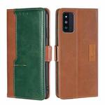 For Samsung Galaxy F52 5G Retro Texture Contrast Color Buckle Horizontal Flip Leather Case with Holder(Light Brown+Green)