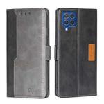 For Samsung Galaxy F62 / M62 Retro Texture Contrast Color Buckle Horizontal Flip Leather Case with Holder(Black+Grey)