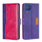 For Samsung Galaxy F62 / M62 Retro Texture Contrast Color Buckle Horizontal Flip Leather Case with Holder(Purple+Rose Red)