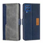 For Samsung Galaxy F62 / M62 Retro Texture Contrast Color Buckle Horizontal Flip Leather Case with Holder(Blue+Grey)