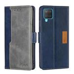 For Samsung Galaxy M12 / F12 Retro Texture Contrast Color Buckle Horizontal Flip Leather Case with Holder(Blue+Grey)