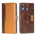 For Samsung Galaxy A30 (Japan Ver.) Retro Texture Contrast Color Buckle Horizontal Flip Leather Case with Holder(Dark Brown+Gold)