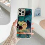 For iPhone 13 Dual-side Laminating IMD Plating Golden Circle Marble Pattern TPU Phone Case with Ring Holder(Green Gilt DX-60)