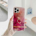 For iPhone 12 Pro Max Dual-side Laminating IMD Plating Golden Circle Marble Pattern TPU Phone Case with Ring Holder(Purple Gilt DX-63)