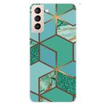 For Samsung Galaxy S22 5G Marble Pattern Shockproof TPU Protective Case(Rhombus Green)