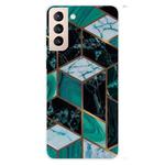 For Samsung Galaxy S22 5G Marble Pattern Shockproof TPU Protective Case(Rhombus Dark Green)