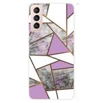 For Samsung Galaxy S22+ 5G Marble Pattern Shockproof TPU Protective Case(Rhombus Gray Purple)