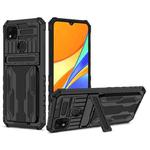 For Xiaomi Redmi 9C Armor Card PC + TPU Shockproof Phone Case with Card Slot & Invisible Holder(Black)