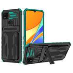 For Xiaomi Redmi 9C Armor Card PC + TPU Shockproof Phone Case with Card Slot & Invisible Holder(Dark Green)