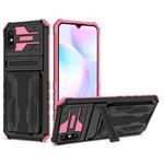 For Xiaomi Redmi 9A Armor Card PC + TPU Shockproof Phone Case with Card Slot & Invisible Holder(Pink)