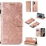 For Sony Xperia 5 Lace Flower Horizontal Flip Leather Case with Holder & Card Slots & Wallet & Photo Frame(Rose Gold)