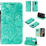 For Nokia 7.2 Lace Flower Horizontal Flip Leather Case with Holder & Card Slots & Wallet & Photo Frame(Green)