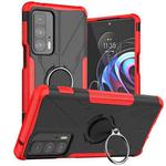 For Motorola Edge 20 Pro Armor Bear Shockproof PC + TPU Phone Protective Case with Ring Holder(Red)
