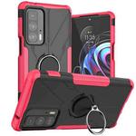 For Motorola Edge 20 Pro Armor Bear Shockproof PC + TPU Phone Protective Case with Ring Holder(Rose Red)