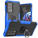 For Motorola Edge 20 Pro Armor Bear Shockproof PC + TPU Phone Protective Case with Ring Holder(Blue)