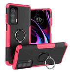 For Motorola Edge 2021 Armor Bear Shockproof PC + TPU Phone Protective Case with Ring Holder(Rose Red)