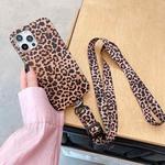 For iPhone 11 Pro Max Leopard Print TPU Straight Edge Phone Case with Lanyard (Brown)