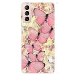 For Samsung Galaxy S22 5G Colored Drawing Pattern High Transparent TPU Phone Protective Case(Multiple Pink Butterflies)
