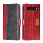For Google Pixel 6 Retro Texture Contrast Color Buckle Horizontal Flip Leather Phone Case with Holder(Red+Black)