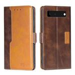 For Google Pixel 6 Retro Texture Contrast Color Buckle Horizontal Flip Leather Phone Case with Holder(Dark Brown+Gold)