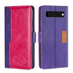 For Google Pixel 6 Retro Texture Contrast Color Buckle Horizontal Flip Leather Phone Case with Holder(Purple+Rose Red)