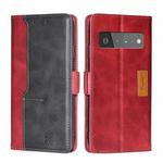 For Google Pixel 6 Pro Retro Texture Contrast Color Buckle Horizontal Flip Leather Phone Case with Holder(Red+Black)