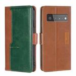 For Google Pixel 6 Pro Retro Texture Contrast Color Buckle Horizontal Flip Leather Phone Case with Holder(Light Brown+Green)
