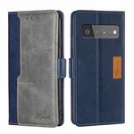 For Google Pixel 6 Pro Retro Texture Contrast Color Buckle Horizontal Flip Leather Phone Case with Holder(Blue+Grey)
