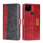 For Google Pixel 5a 5G Retro Texture Contrast Color Buckle Horizontal Flip Leather Phone Case with Holder(Red+Black)