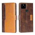 For Google Pixel 5a 5G Retro Texture Contrast Color Buckle Horizontal Flip Leather Phone Case with Holder(Dark Brown+Gold)