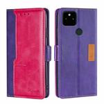 For Google Pixel 5a 5G Retro Texture Contrast Color Buckle Horizontal Flip Leather Phone Case with Holder(Purple+Rose Red)