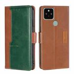 For Google Pixel 5 Retro Texture Contrast Color Buckle Horizontal Flip Leather Phone Case with Holder(Light Brown+Green)