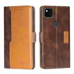 For Google Pixel 4a Retro Texture Contrast Color Buckle Horizontal Flip Leather Phone Case with Holder(Dark Brown+Gold)