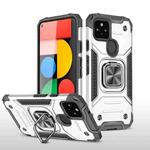 For Google Pixel 5a Magnetic Armor Shockproof TPU + PC Phone Case with Metal Ring Holder(Silver)