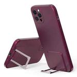 Skin Feel Frosted TPU Shockproof Phone Case with Telescopic Holder For iPhone 12 Pro(Red Wine)