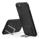 Skin Feel Frosted TPU Shockproof Phone Case with Telescopic Holder For iPhone 11 Pro(Black)