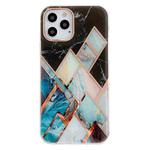 Dual-side Laminating  Marble TPU Phone Case For iPhone 12 / 12 Pro(Stitching Blue Black)