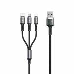 WK WDC-150 3 In 1 8 Pin + Micro USB + Type-C / USB-C Metal Charging Cable, Length: 1.2m(Black)