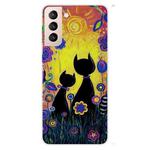 For Samsung Galaxy S22 5G Shockproof Painted Transparent TPU Phone Protective Case(Oil Painting Black Cat)